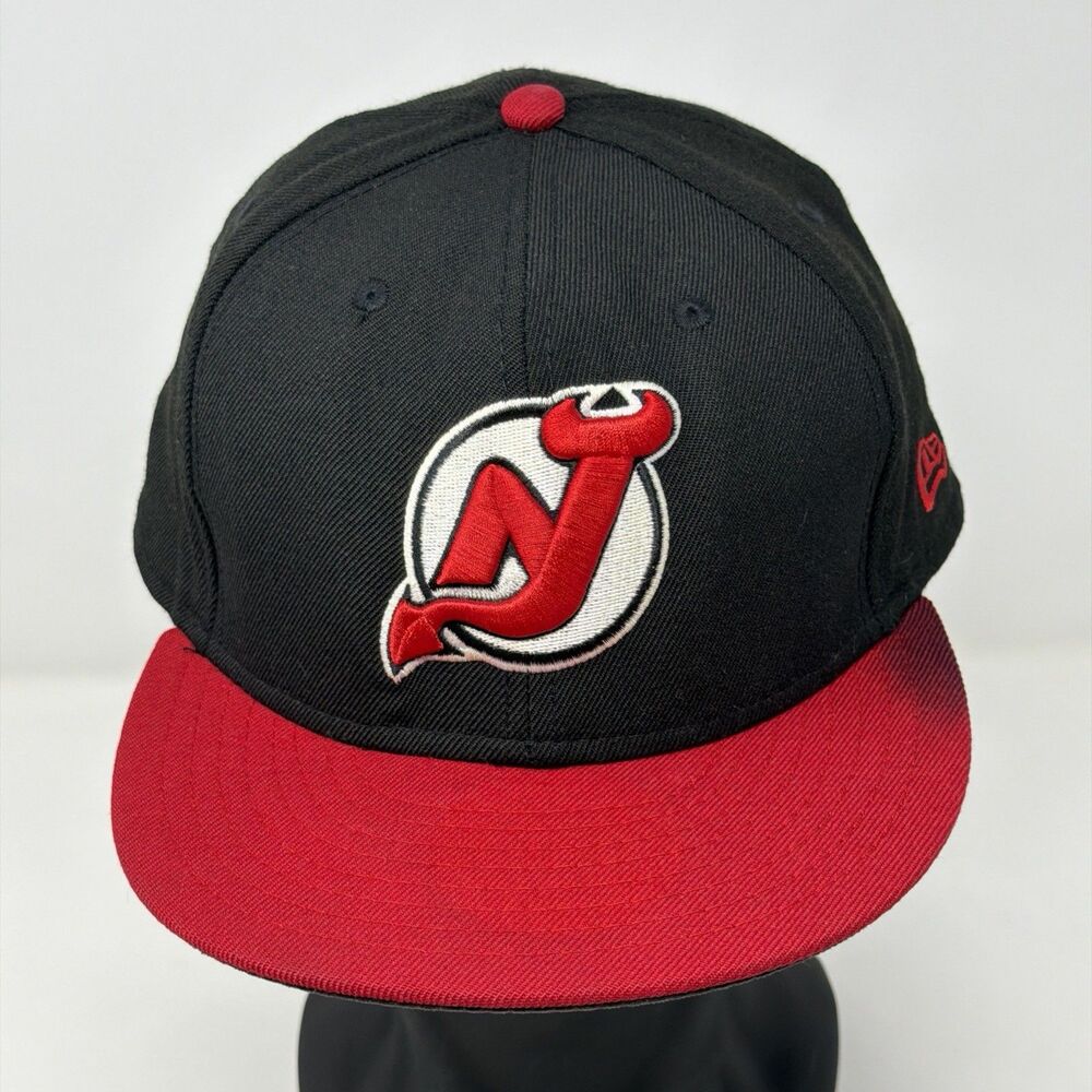 New Era New Jersey Devils Fitted Hat Black Red NHL Flat Bill Cap